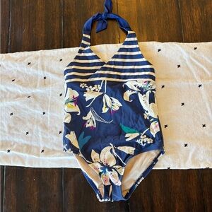Tea Collection Navy and White Floral Kids Swim One Piece
